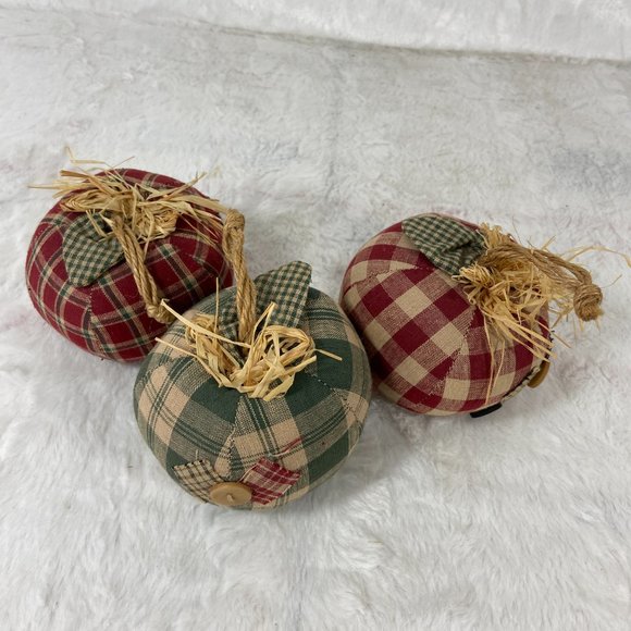 Plaid Gingham country fabric Apples set of 3 Farmhouse Fall Country Check Ornies - Picture 4 of 6